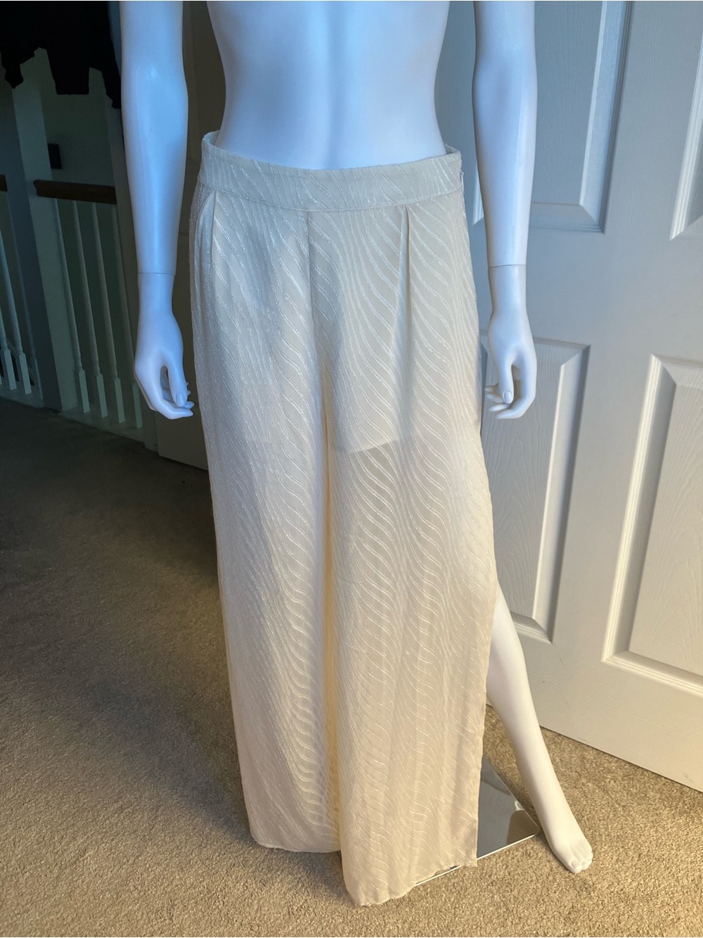 bebe Cream Wide Leg Sheer Overlay Pants